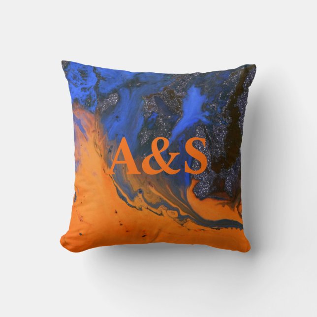 Coussin marbre de pierre Abstrait texturé bleu contraste f (Recto)