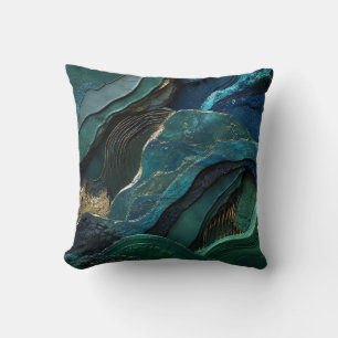 Coussin Marbre doré vert sarcelle abstrait Luxe Géologique