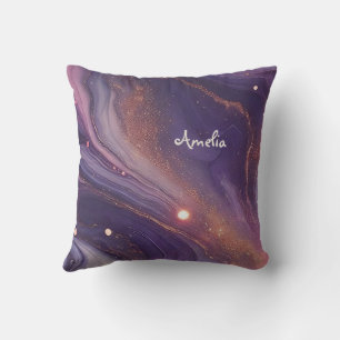Coussin Marbre doré violet moderne Nam personnalisé