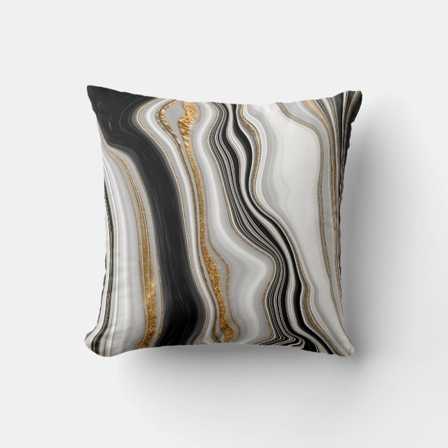 Coussin Marbre élégant noir blanc or (Recto)