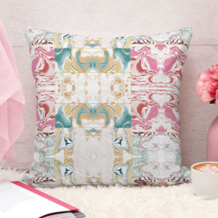 Coussin Marbre élégant or rose et bleu