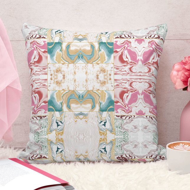 Coussin Marbre élégant or rose et bleu (Créateur téléchargé)