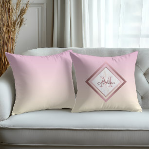 Coussin Marbre Élégant Rose Dégradé Or Rose Monogramme