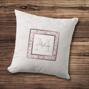 Coussin Marbre en faux cuir blanc féminin rose gold monogr