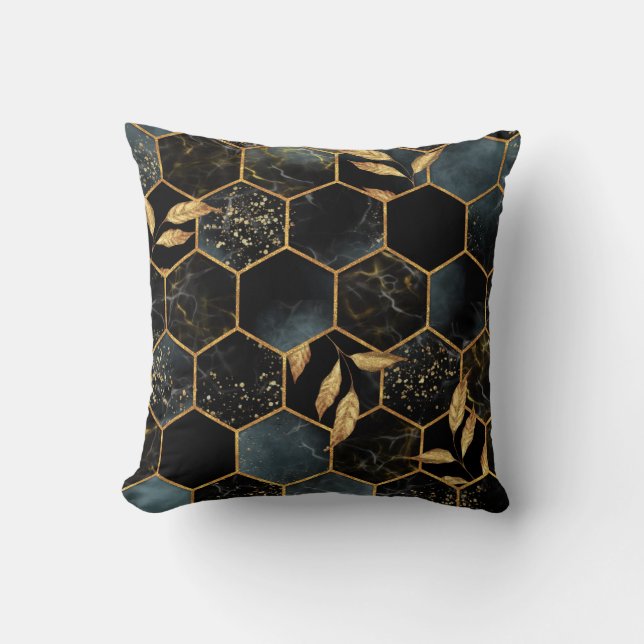 Coussin Marbre et or élégant : Texture Hexagon Abstraite (Recto)