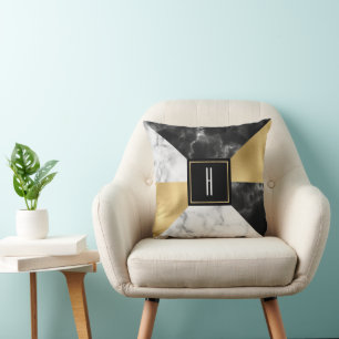 Coussin Marbre et or moderne Monogramme