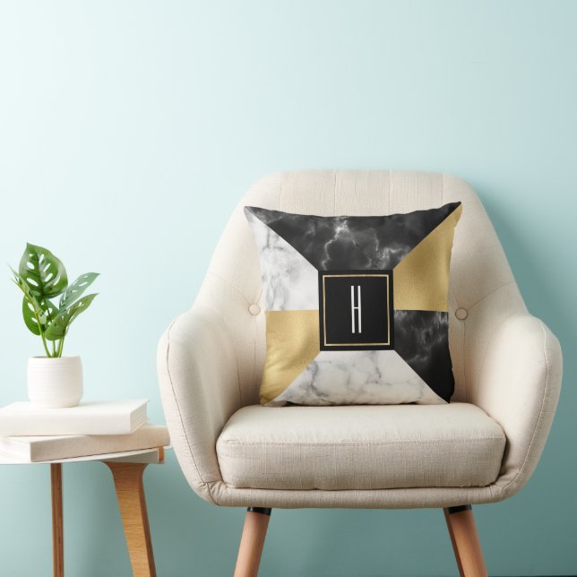 Coussin Marbre et or moderne Monogramme (Chaise)