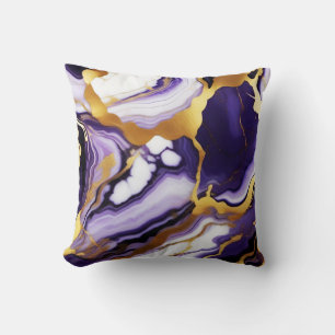 Coussin Marbre faux violet jaune or tendance gras