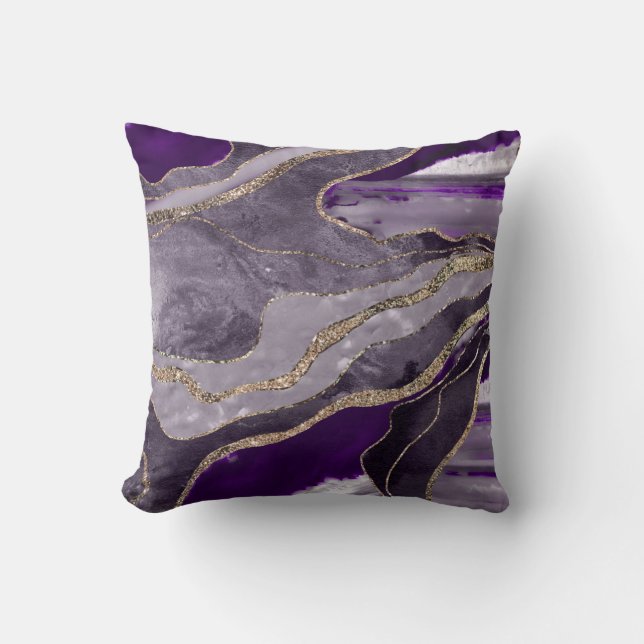 Coussin Marbre foncé violet Agate or Parties scintillant G (Recto)