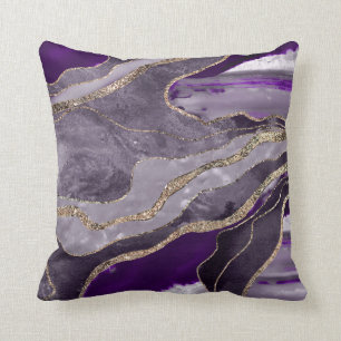 Coussin Marbre foncé violet Agate or Parties scintillant G