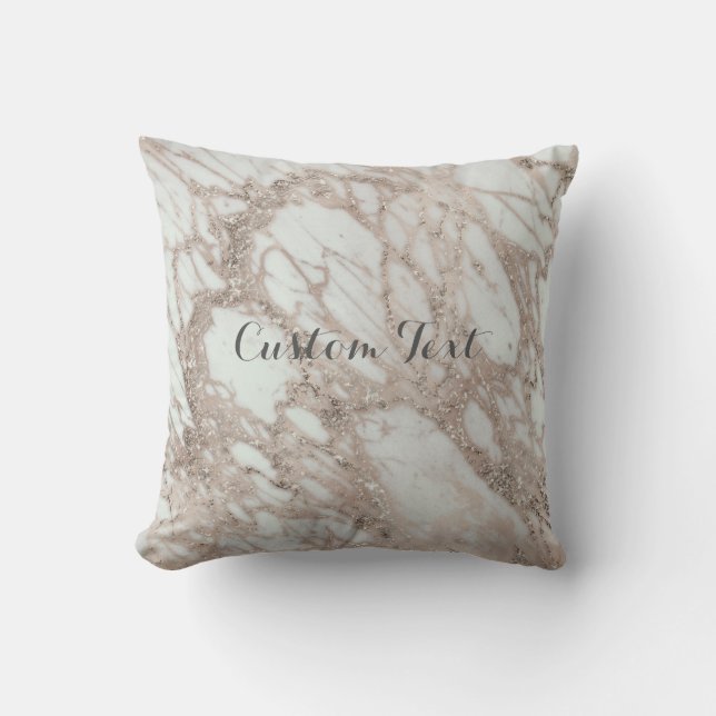 Coussin Marbre Glam Rose Rose Gold Argent Style Designer (Recto)