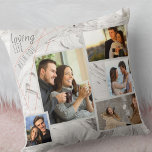 Coussin Marbre gris 5 Photo Collage - Love Life with You<br><div class="desc">Epilateur de lancer élégant que vous pouvez personnaliser avec 5 de vos photos préférées. Le modèle est configuré pour que vous puissiez ajouter vos photos, de gauche à droite. Vos photos sont posées sur un marbre d'aquarelle moderne en gris et blanc, avec un design géométrique élégant en gris et corail....</div>