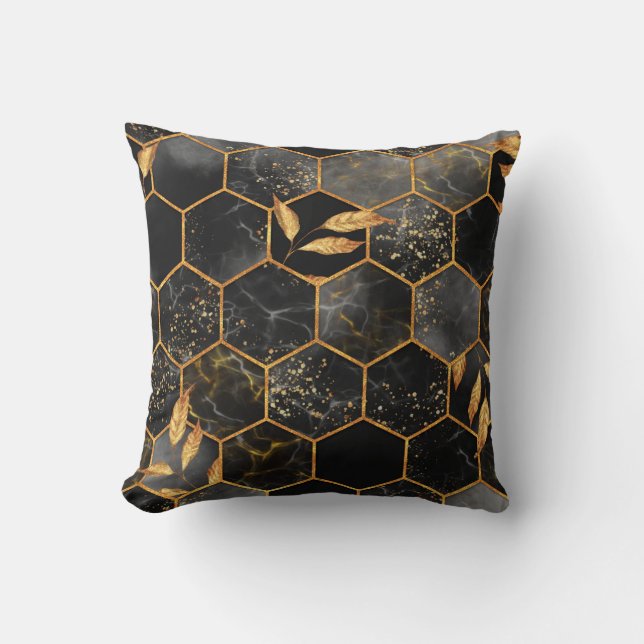 Coussin Marbre hexagone texture transparente avec feuilles (Recto)