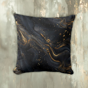 Coussin Marbre Liquide Noir et Or