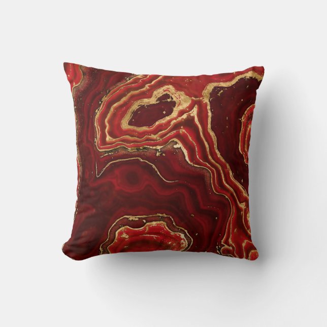 Coussin Marbre liquide rouge et or Abstrait (Recto)