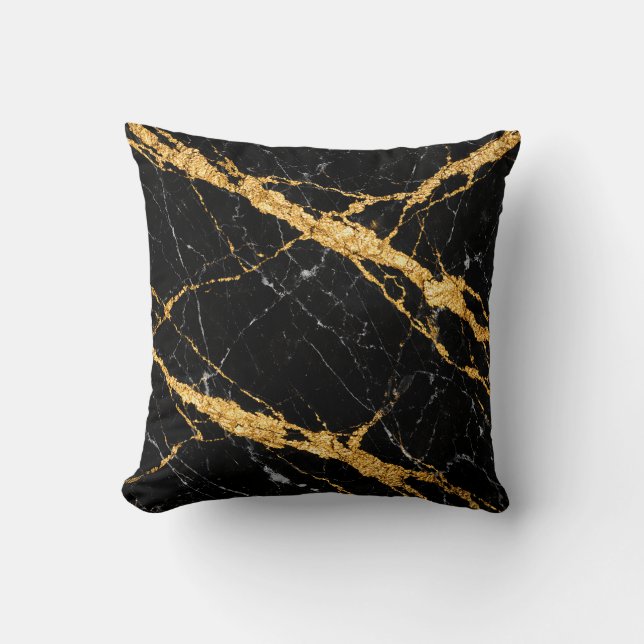 Coussin Marbre Luxe Noir et Or (Recto)