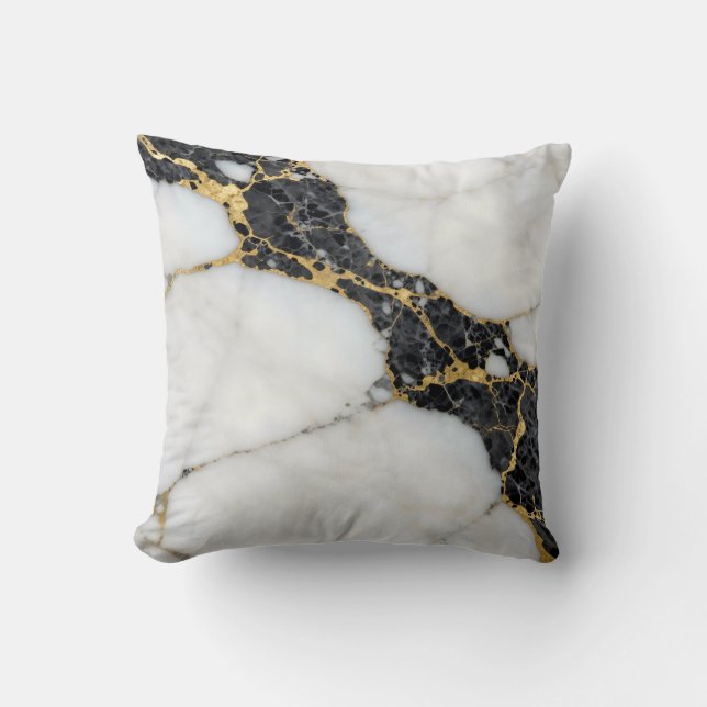 Coussin Marbre Luxe Or Noir Blanc (Recto)