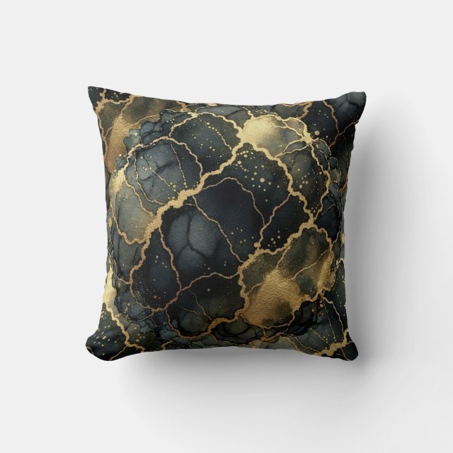 Coussin Marbre Moderne Noir + Luxe Or  (Recto)