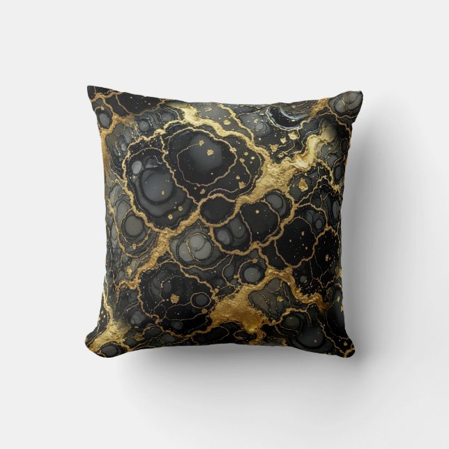 Coussin Marbre Moderne Noir + Luxe Or  (Recto)