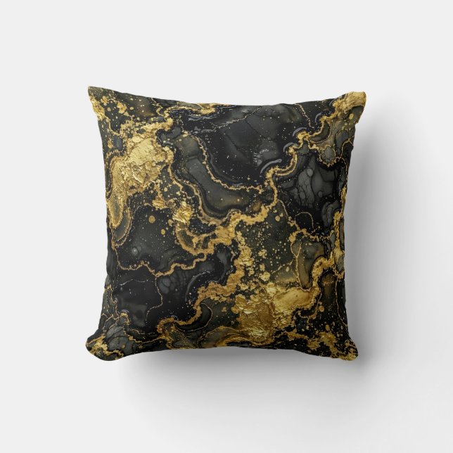 Coussin Marbre Moderne Noir + Luxe Or  (Recto)