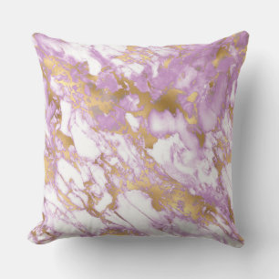 Coussin Marbre Moderne Violet Clair, Blanc et Or