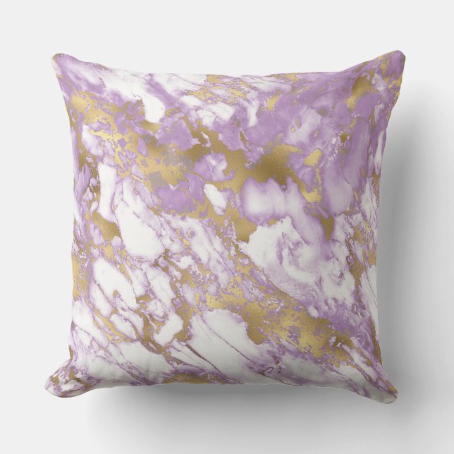 Coussin Marbre Moderne Violet Clair, Blanc et Or (Recto)