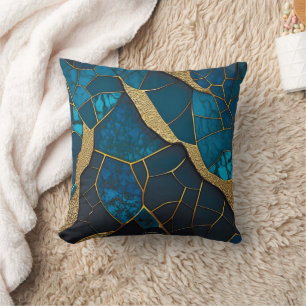 Coussin Marbre mosaïque bleu cobalt avec veines à incrusta