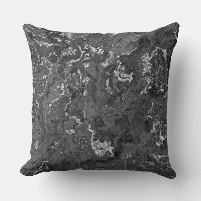 Coussin Marbre noir, blanc et gris abstrait (Recto)