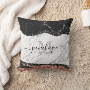 Coussin Marbre noir blanc et Parties scintillant