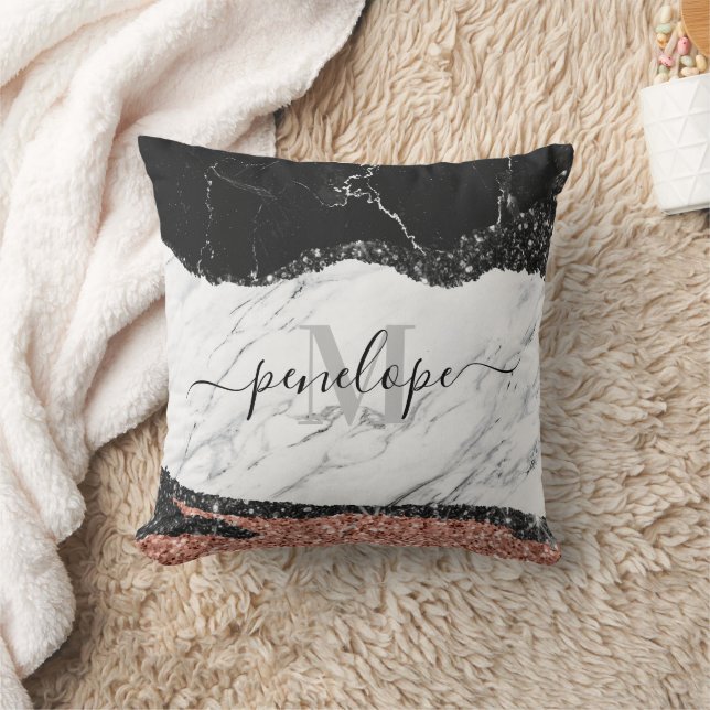 Coussin Marbre noir blanc et Parties scintillant (Couverture)