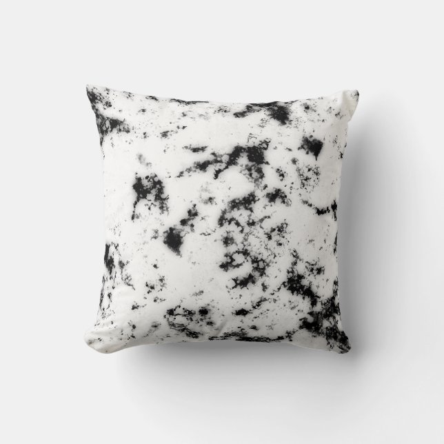 Coussin Marbre Noir Blanc Peinture Éclaboussure Abstraite (Recto)