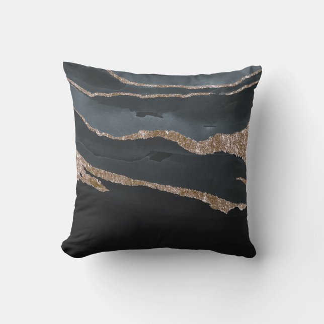Coussin Marbre noir doré tendance cool (Recto)