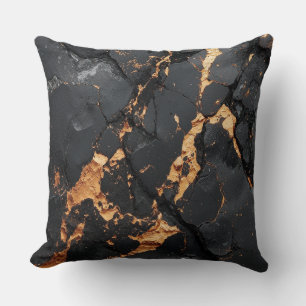 Coussin Marbre Noir Élégant avec Veines Dorées Art Moderne