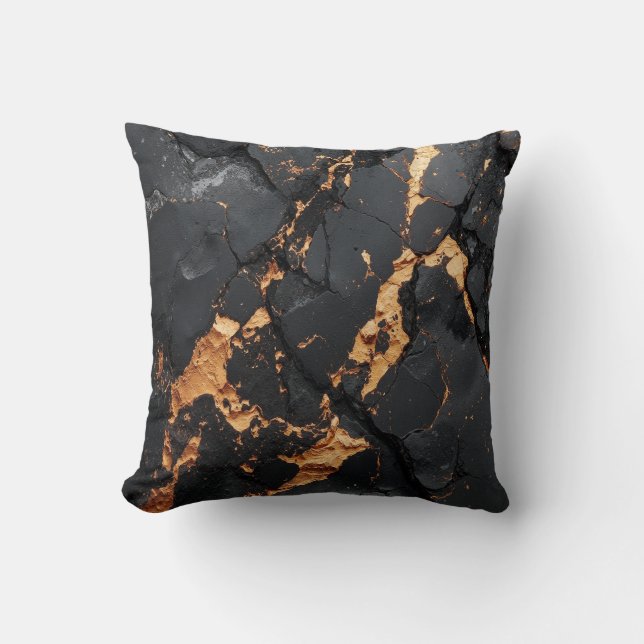 Coussin Marbre Noir Élégant avec Veines Dorées Art Moderne (Recto)