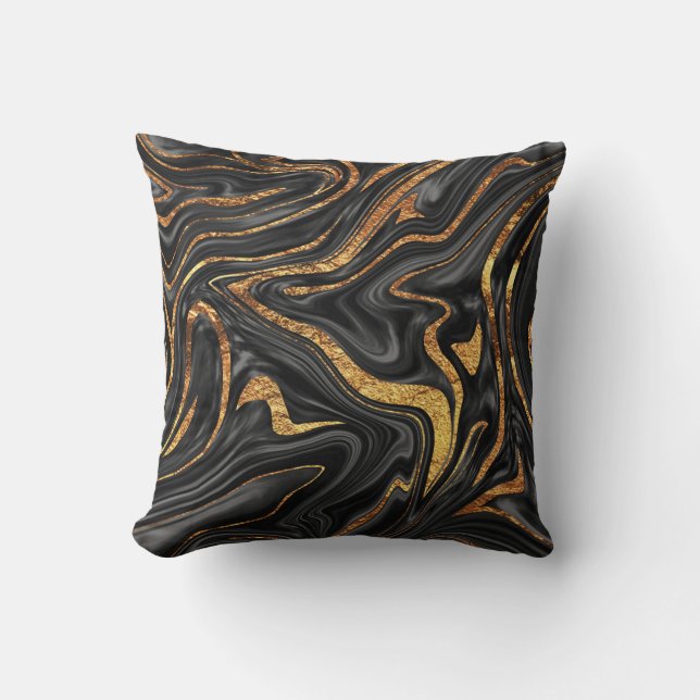 Coussin Marbre noir en cuivre #1 #décoration #art (Recto)