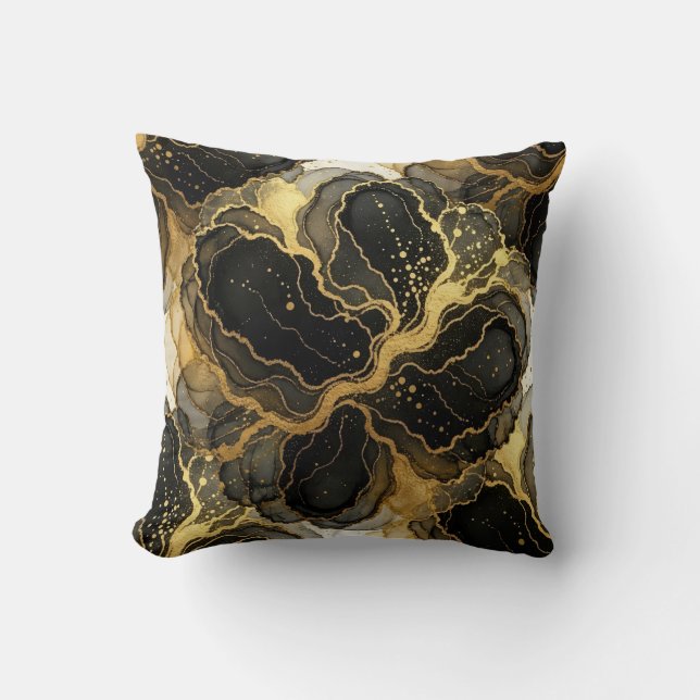 Coussin Marbre Noir et Blanc + Luxe Or  (Recto)