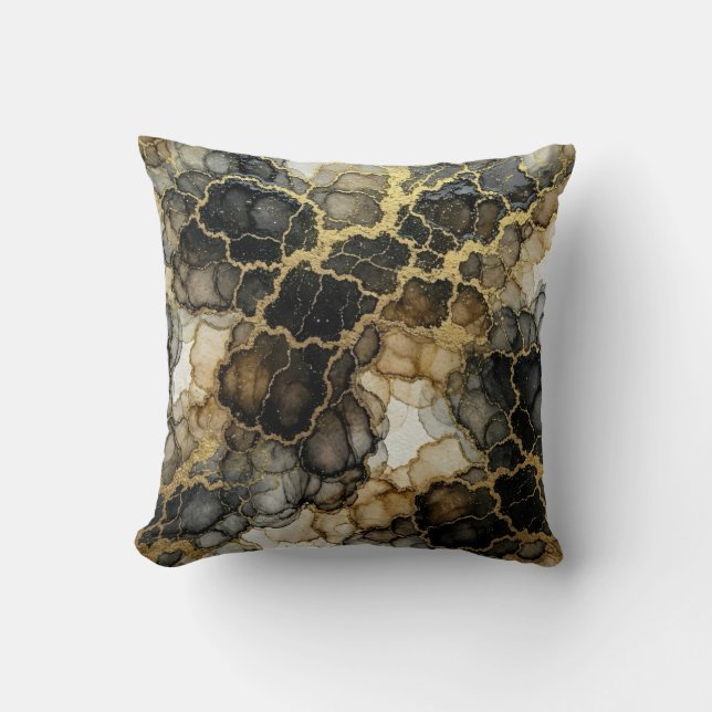 Coussin Marbre Noir et Blanc + Luxe Or  (Recto)
