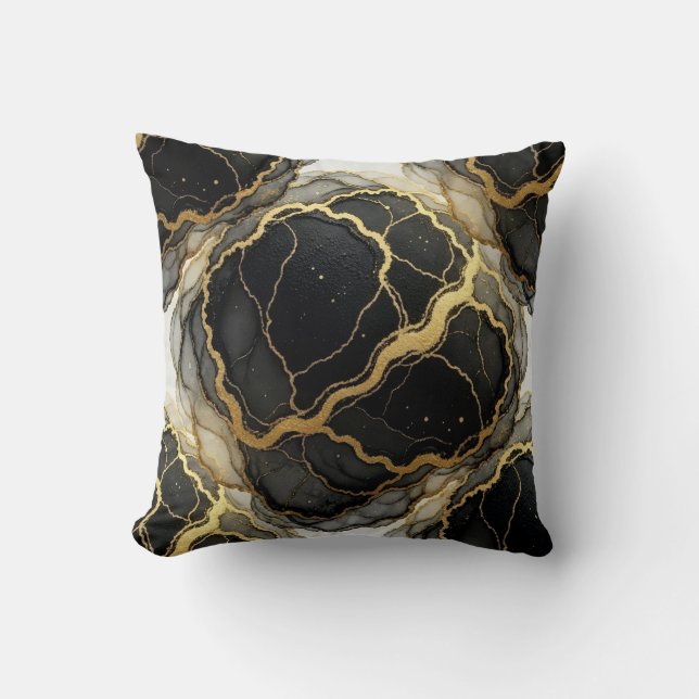 Coussin Marbre Noir et Blanc + Luxe Or  (Recto)