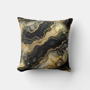 Coussin Marbre Noir et Blanc + Luxe Or