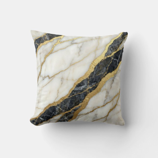 Coussin Marbre Noir et Blanc + Luxe Or  (Recto)