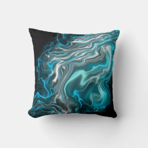 Coussin Marbre noir et bleu Fluide Art