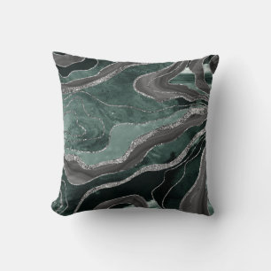 Coussin Marbre noir foncé Agate Parties scintillant argent