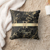 Coussin Marbre Noir & Or, Barre Or, Nom & Monogramme DIY (Couverture)
