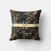 Coussin Marbre Noir & Or, Lingot d'Or, Nom & Monogramme DI (Verso)