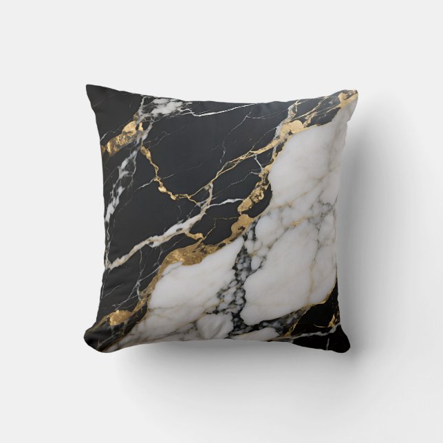 Coussin Marbre noir or veines luxe abstrait (Recto)