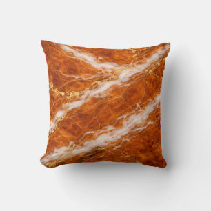 Coussin Marbre Orange Brûlé avec Tourbillons Blancs et Vei