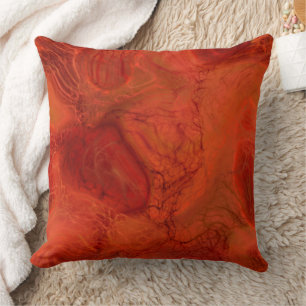 Coussin marbre orange et rouge abstrait