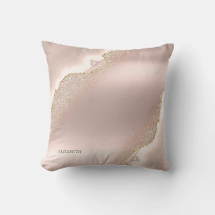 Coussin Marbre Pailleté Or Rose Élégant Chic