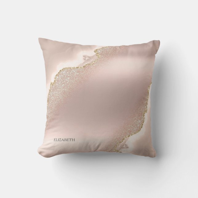 Coussin Marbre Pailleté Or Rose Élégant Chic   (Recto)