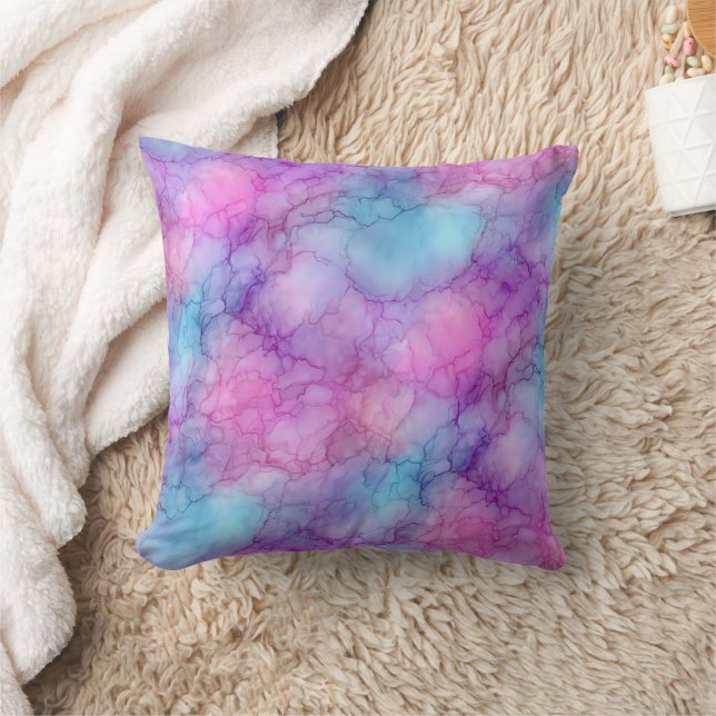 Coussin Marbre pastel aquarelle rose violet et sarcelle (Couverture)